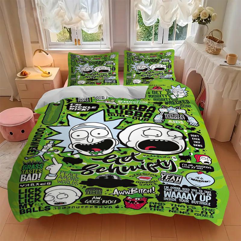 Rick Morty Sticker Collage Print 3Pcs Bedding Setduvet Cover With 2 Bedropillowcase Home Birthday Gift