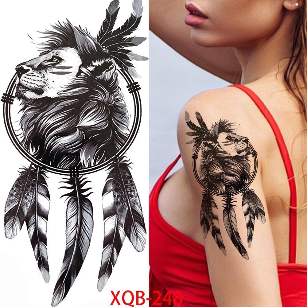 1 PC 210*114MM Cat Geometry Black Temporary Tattoos For Men Women Black Forest Skull Tiger Wolf Tattoo Sticker Evil Devil Arm Tattoo