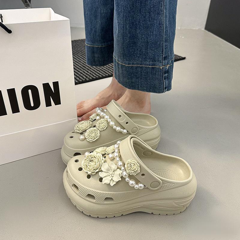 2025 лето новые высокоценные цветочные шлепанцы носить нескользящие, наступать на дерьмо ощущение сумка голова и педаль крутые шлепанцы женщины