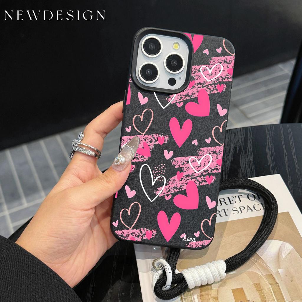 Розовый Чехол Для Телефона С Ручным Рисунком Сердца Для iPhone 17 16 16e 15 14 13 12 Pro Max 11 Plus Ударопрочный С Рисунком Личи Funda