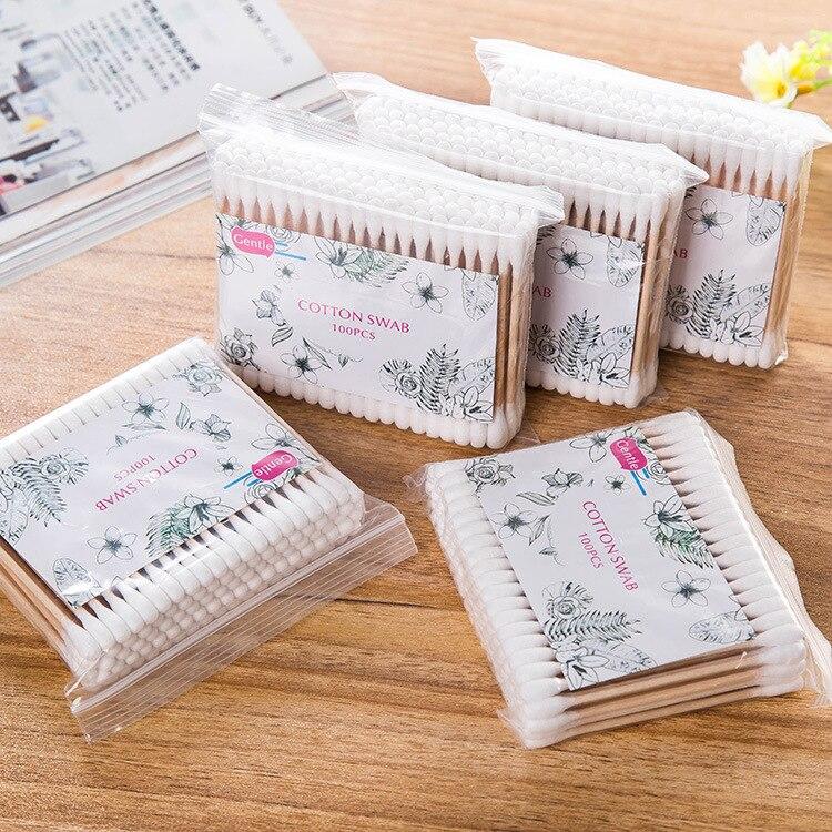 Double Head Cotton Swab Women Makeup Cotton Buds Tip For Wood Sticks Nose Ears Cleaning Health Care Tools