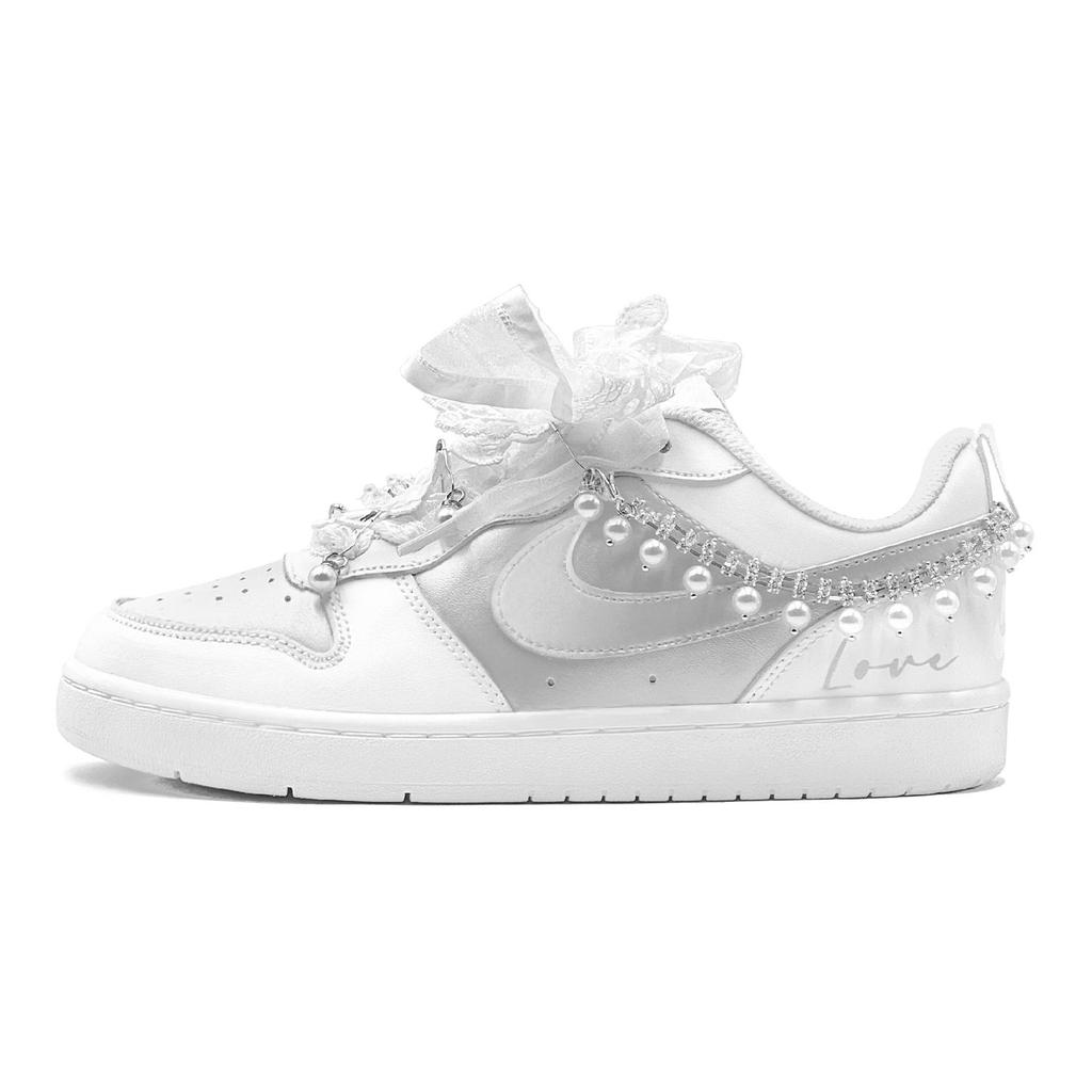 Nike Court Borough GS Couple's, Romantic Favor, Ballet Love Song, Pearl, Premium Aesthetic Low top Skateboard Shoes BQ5448-100(TeamS2-S-BOX)