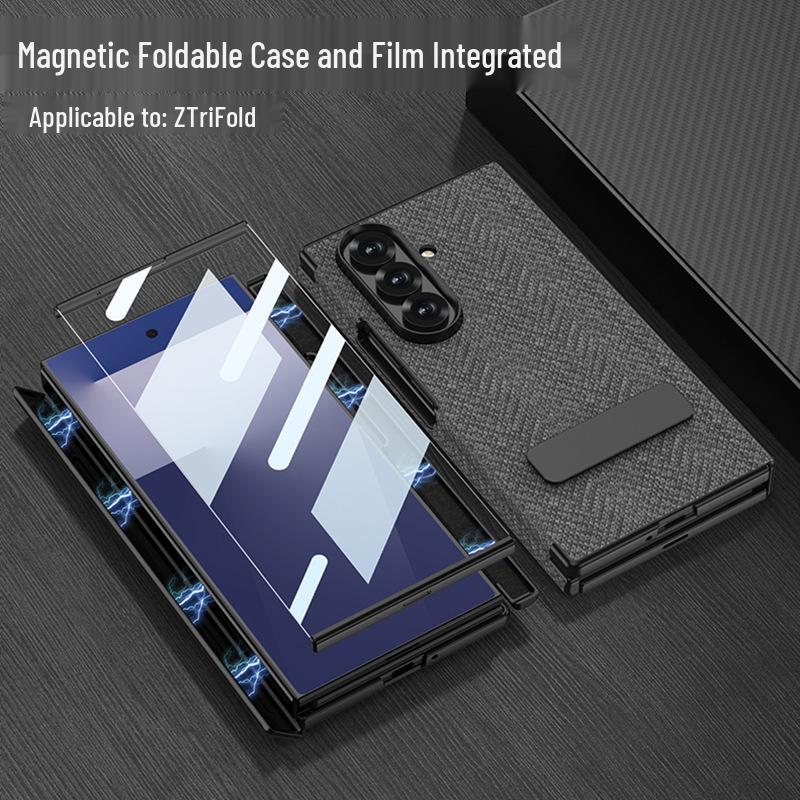 Кожаный чехол-книжка Samsung-Z TriFold с магнитной застежкой, полное покрытие и вращающаяся подставка - Нейлоновый чехол для телефона