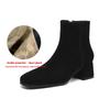 Krazing Pot 2026 Cow Suede Nubuck Winter Square Toe Chunky Heels Chelsea Fashion Boots Women Zip Retro Women Ankle Boots