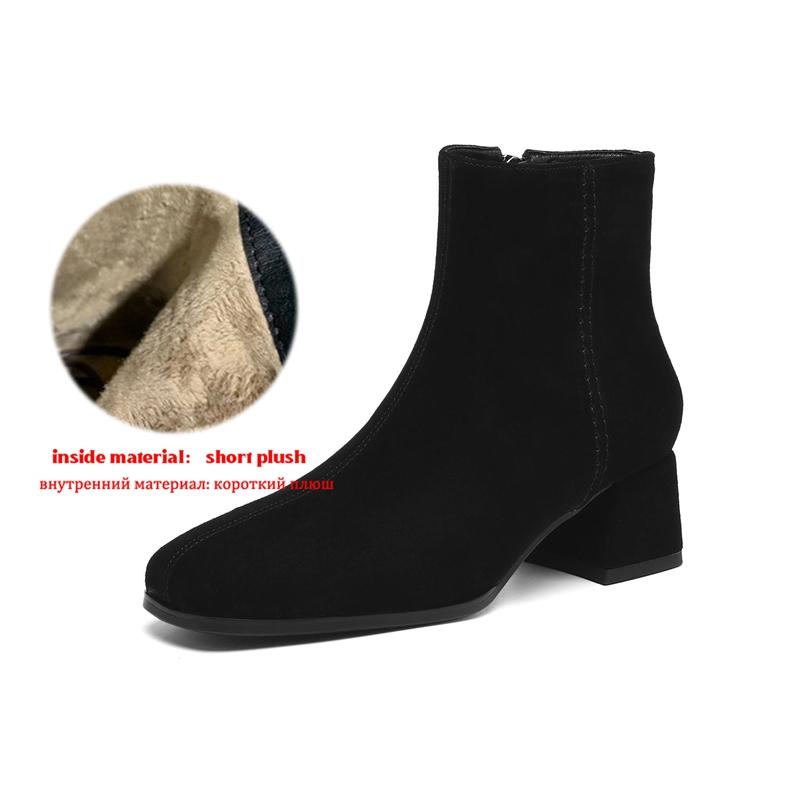 Krazing Pot 2026 Cow Suede Nubuck Winter Square Toe Chunky Heels Chelsea Fashion Boots Women Zip Retro Women Ankle Boots