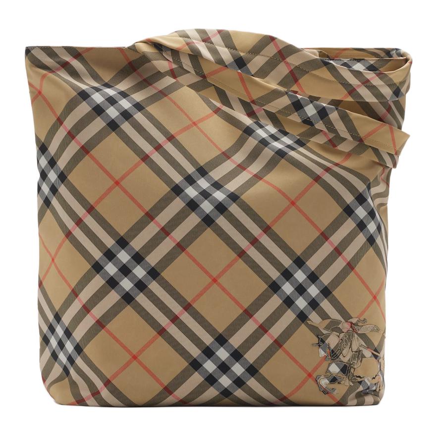 Burberry Check Woven Print Equestrian Knight Pattern Zipper Closure Tote Bag Men Tote Bags Beige 80977161