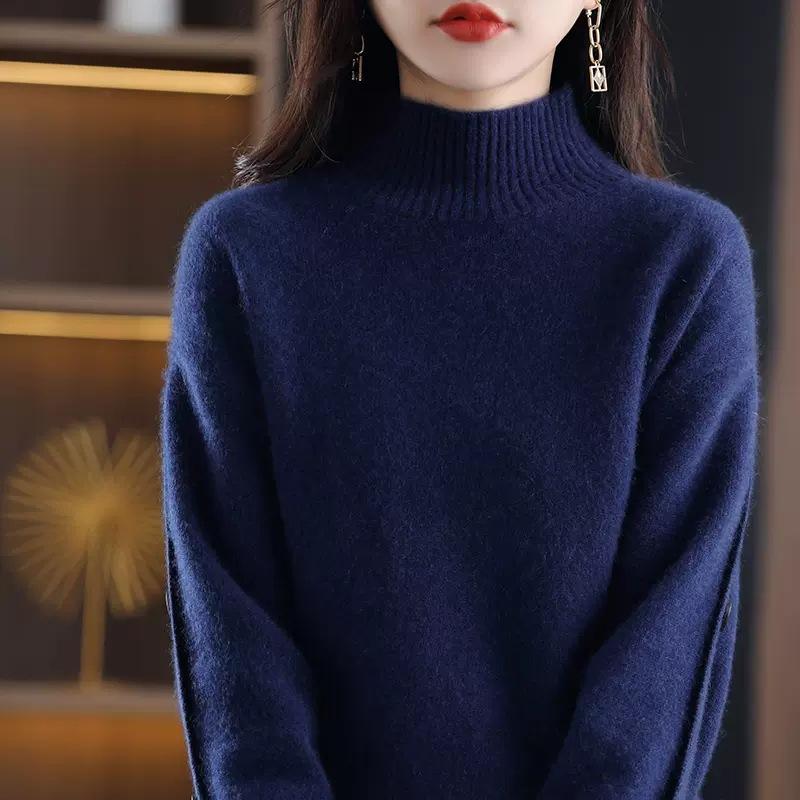 Женский свитер осень и зима пряжка полуводолазка женский ленивый стиль универсальный шерстяной свитер свободный утолщенный свитер