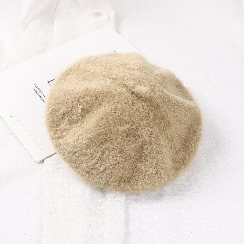 Зимние береты из искусственного меха кролика, женские шляпы французского художника, однотонные мягкие береты для девушек, модные береты из шерсти на плоской подошве