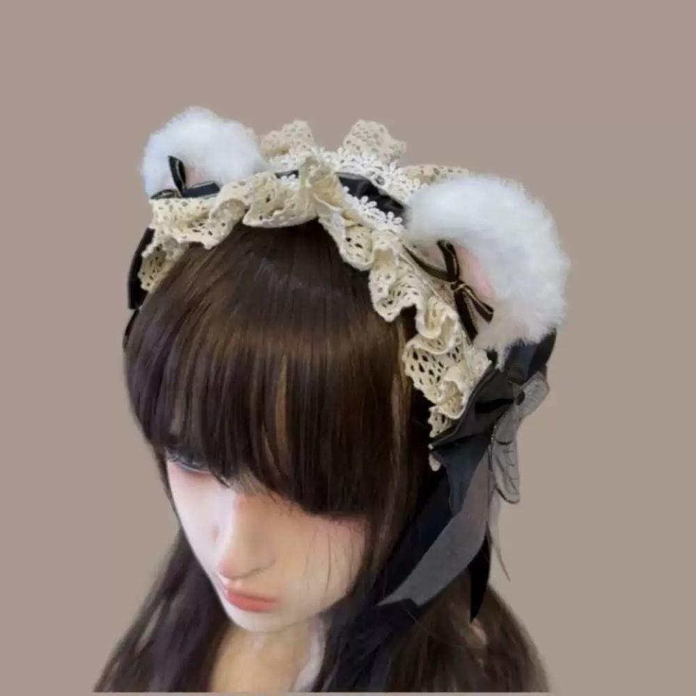 Big Bow Bear Ear Headband Fluffy Plush Cosplay Hair Accessory Lolita Headband Daily Dress-up