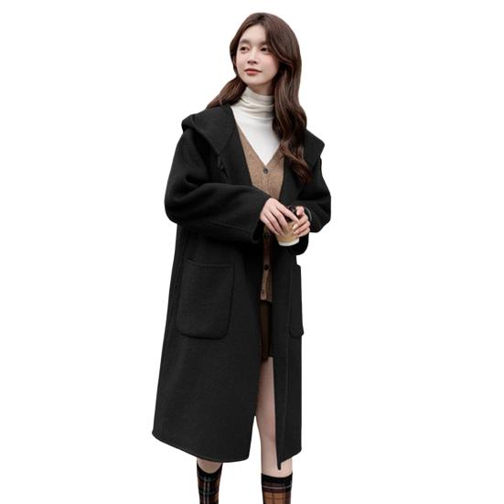 Женское зимнее пальто с капюшоном и карманами, однотонный кардиган с открытой строчкой, пальто средней длины, термобелье с длинными рукавами, зимнее пальто для поездок на работу и свиданий