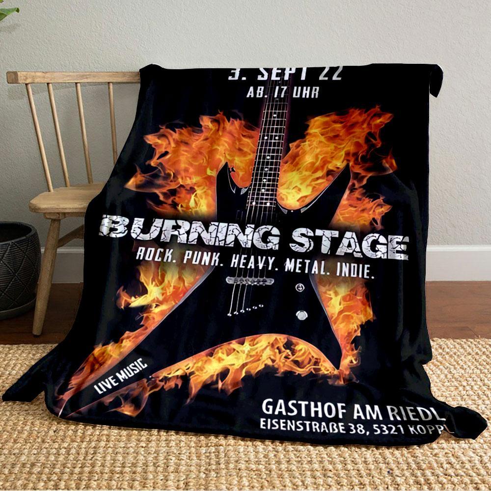 Burning Stage Guitar Flame Design for all seasons blanket lunch break throw gift