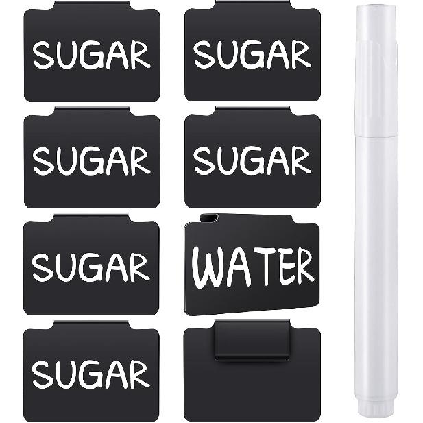 18 Pcs Plastic Basket Bin Label Clip on Removable Basket Label Clip with White Chalk Markers for Kitchen Pantry Storage Fabric Box Hanging Bin