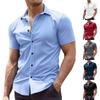 Summer Men's Lapel Button Short Sleeved Shirt Solid Casual Top