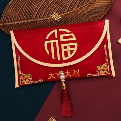 Традиционный китайский Новый год Красный конверт Парчовая вышивка Кисточка Детский мешочек для денег Утолщенный Хунбао