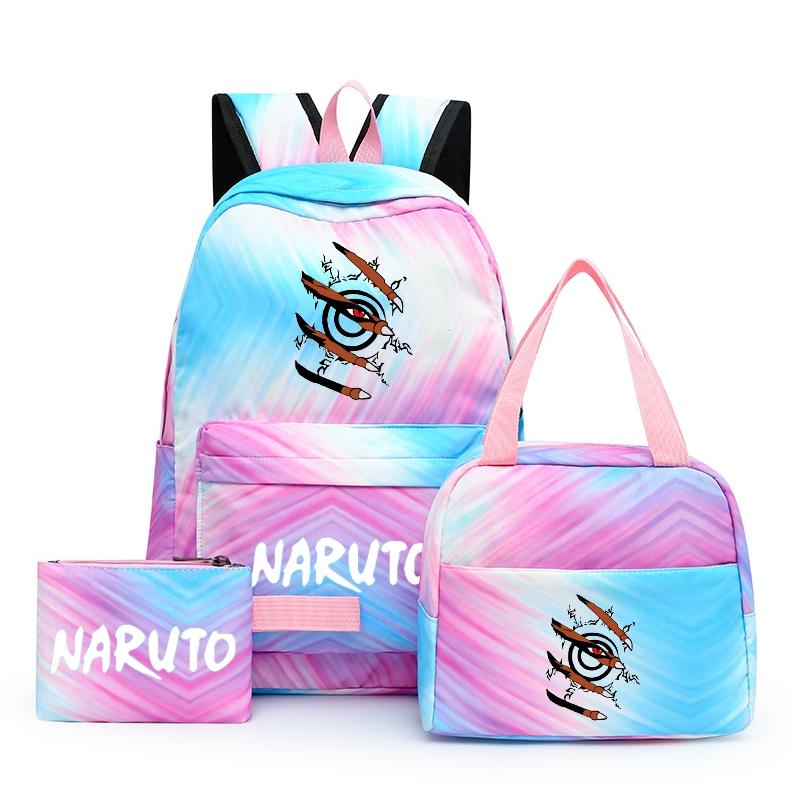 3Pcs/set Anime Naruto Backpack Back To Schoobag with Lunch Bag for Teen Gir Boy Student Bookbag Men Women Leisure Travel Bag