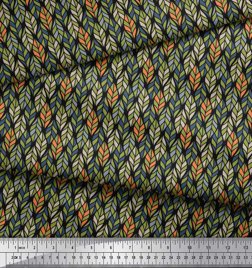 Soimoi Japan Crepe Satin Fabric Leaves Small Decor Fabric Printed Metre 42 Inch