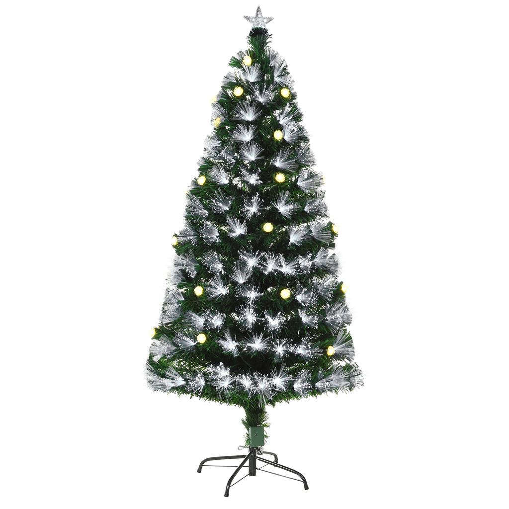 Artificial Christmas Tree with Lights, 120cm Tall, Fiber Optic LEDs + 20 Bulbs + Stand, 130 Branches, Star Topper, Shining Green