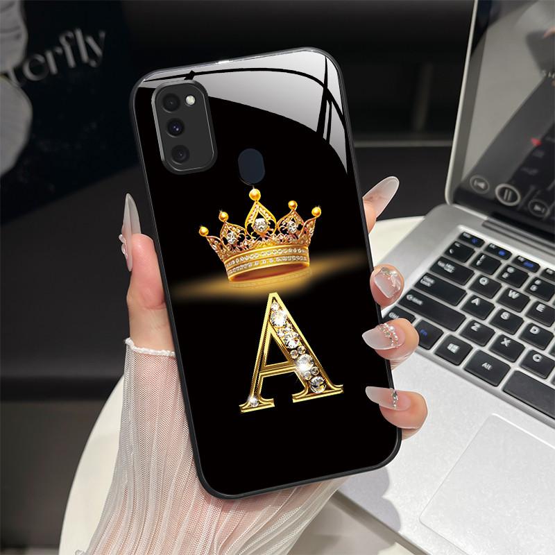 For Samsung M21 M31 M21S M31S Case Fashion Letters Hard Tempered Glass Back Covers For Samsung Galaxy M30s M 31 M 21 Phone Shell