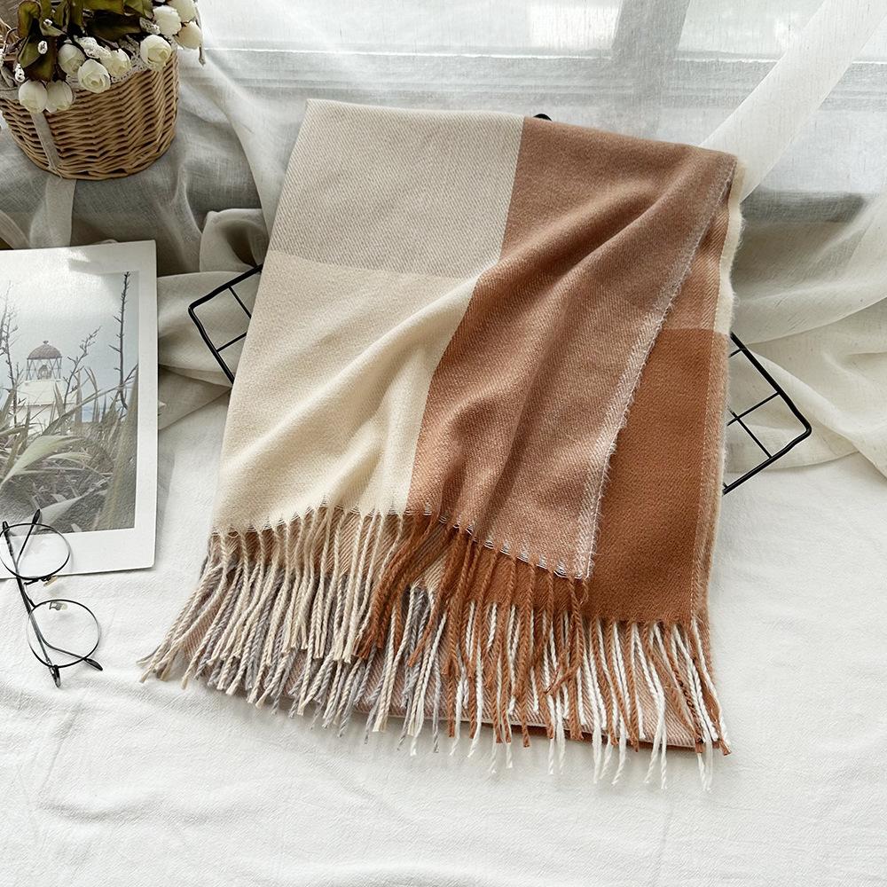 High End Imitation Cashmere Plaid Scarf Versatile and Warm In Winter  Women's Neck Scarf  Fringed Shawl