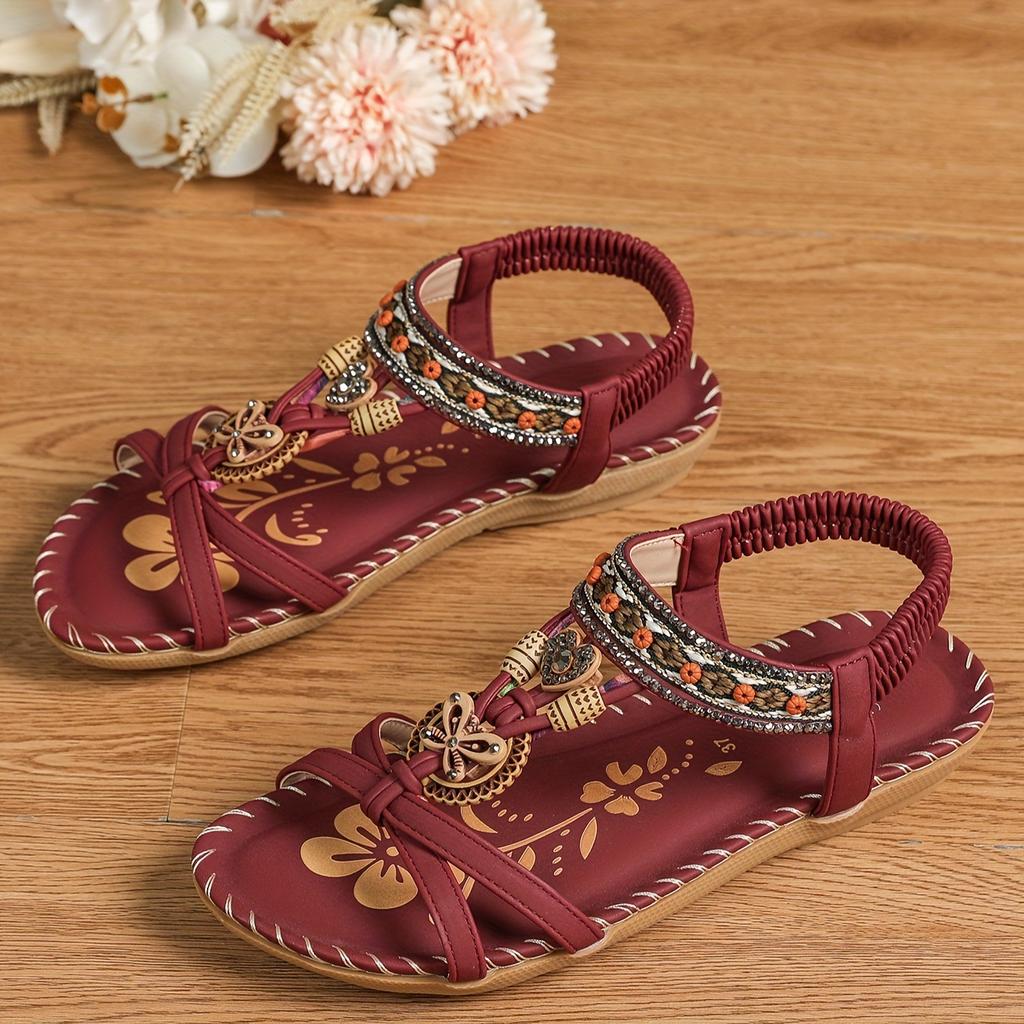 Fashion Retro Women's Sandals Flower Print Sewing Shoes Summer