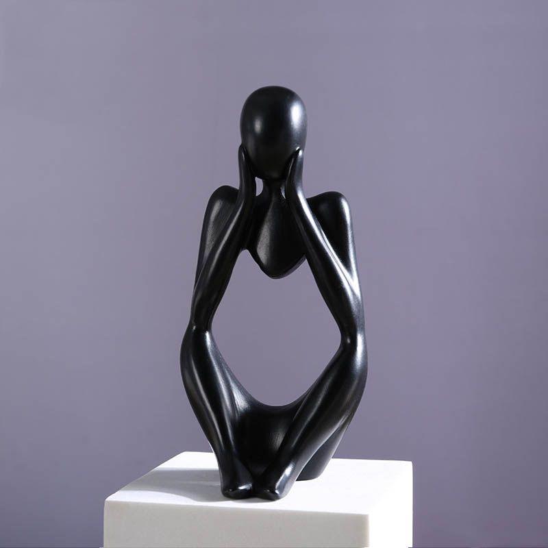 Black Resin Thinker Statue Artistic Home Office Desktop Ornament Decoration