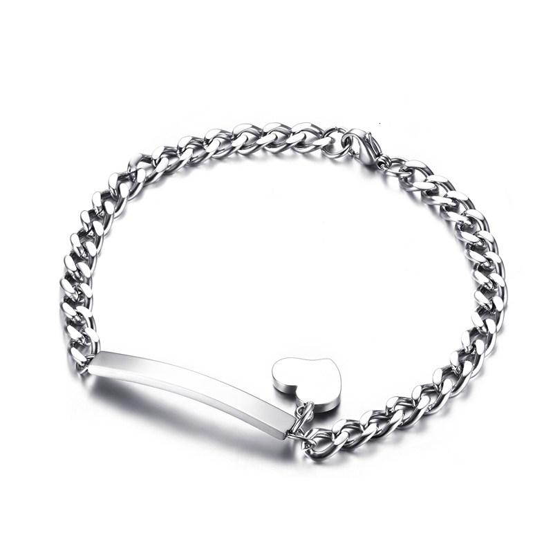 Personalized Engrave ID Name Bracelet For Women Customized Stainless Steel Chain Link Silver Bracelet Heart Bangle Jewelry 8mm