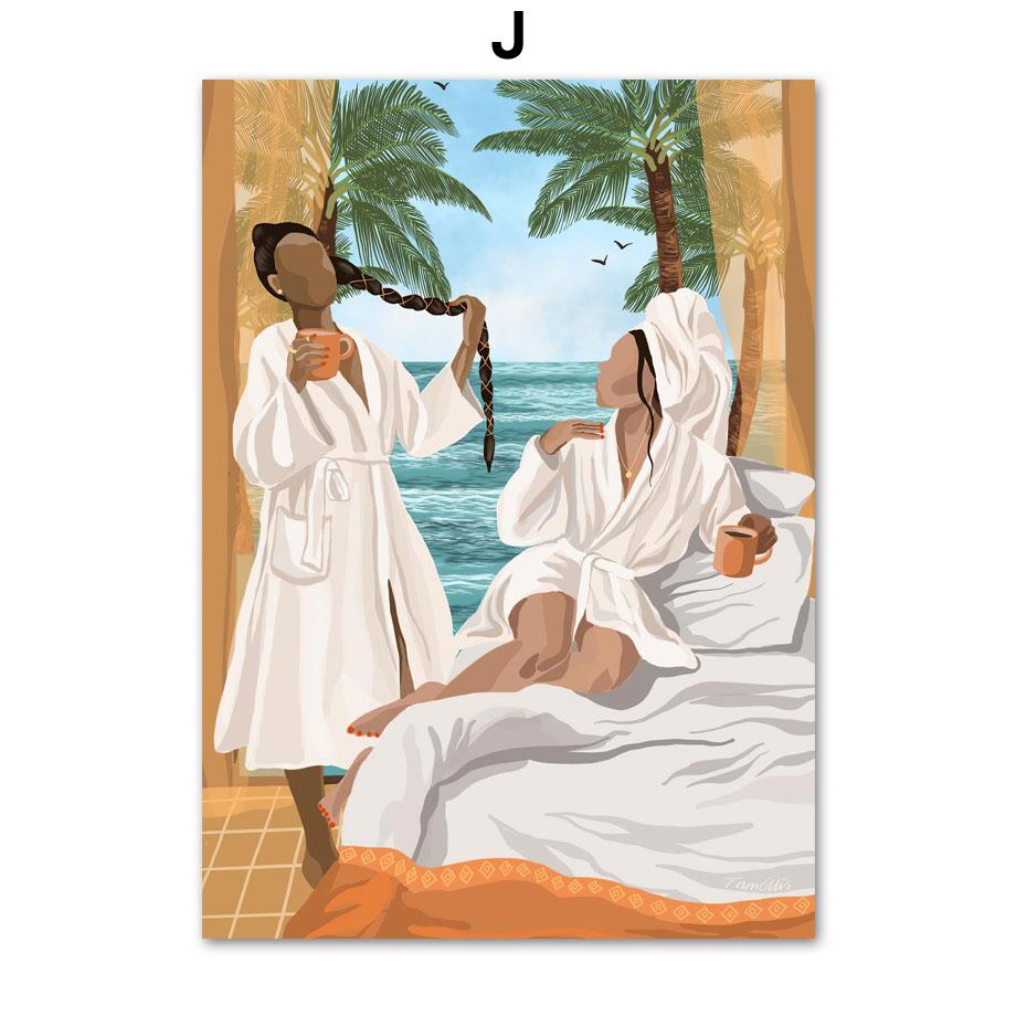 Абстрактная модная девушка, читающая йогу, отдых, пальмовый лист, скандинавский плакат, настенный художественный принт, холст, картина, Декор, фотографии для гостиной