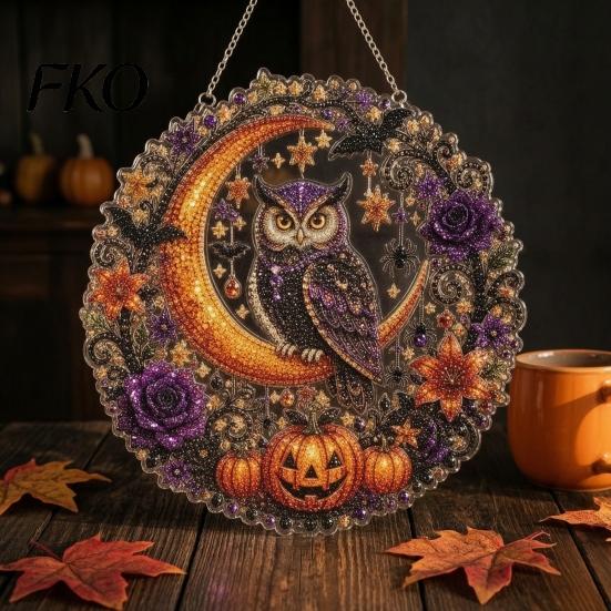 Sparkling Rhinestone Craft Projects Halloween Ghost/Owl Diamond Art Hanging Ornament Kit, Creative Crafting Supplies Painting Suncatcher, DIY Pendant