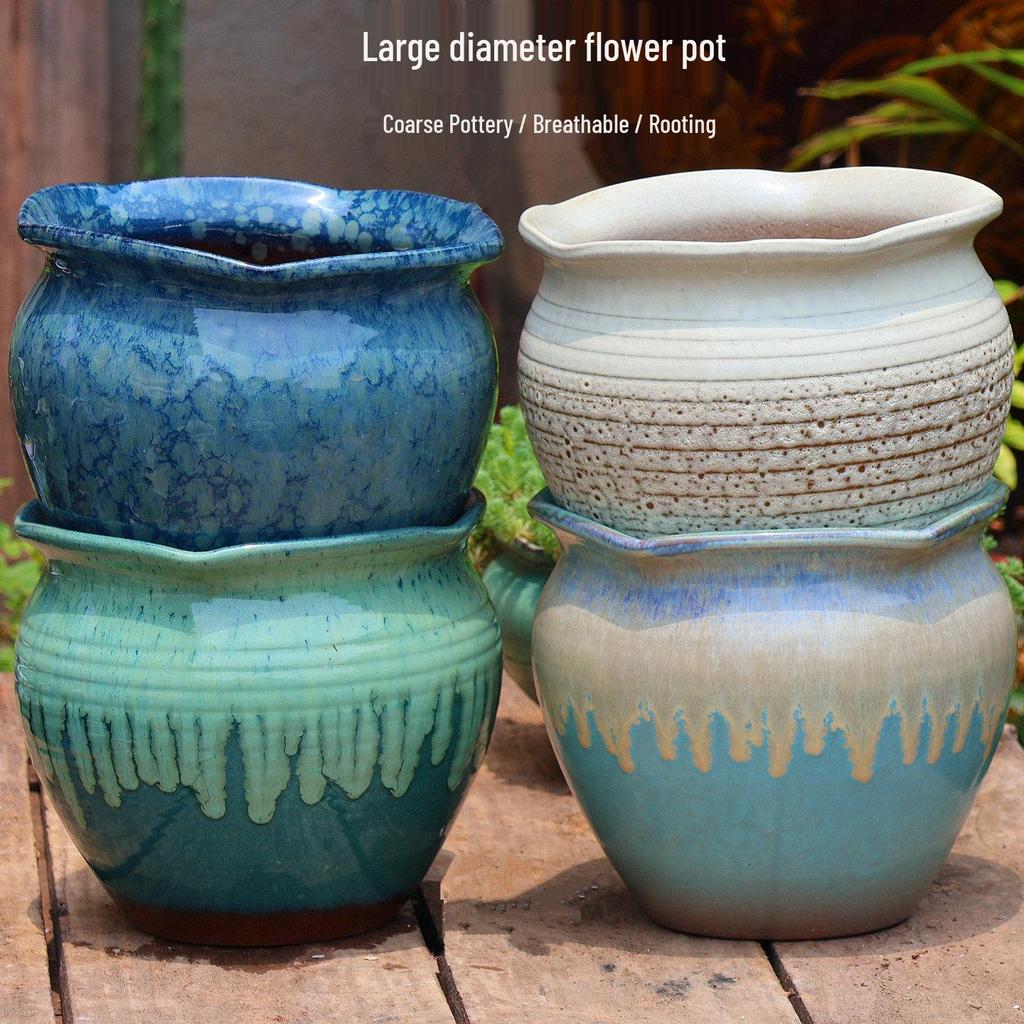Large Ceramic Terracotta Flower Pot for Balcony and Living Room - Ideal for Succulents, Orchids, Green Radish, and Plants