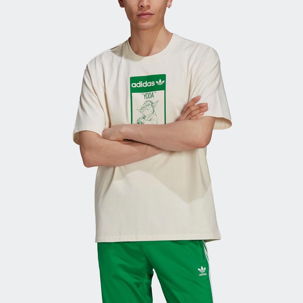 Adidas Originals Star Wars Yoda Theme Print Loose Fit Sports Crew Neck Short Sleeve T-Shirt Unisex Tops Off-White GP3461