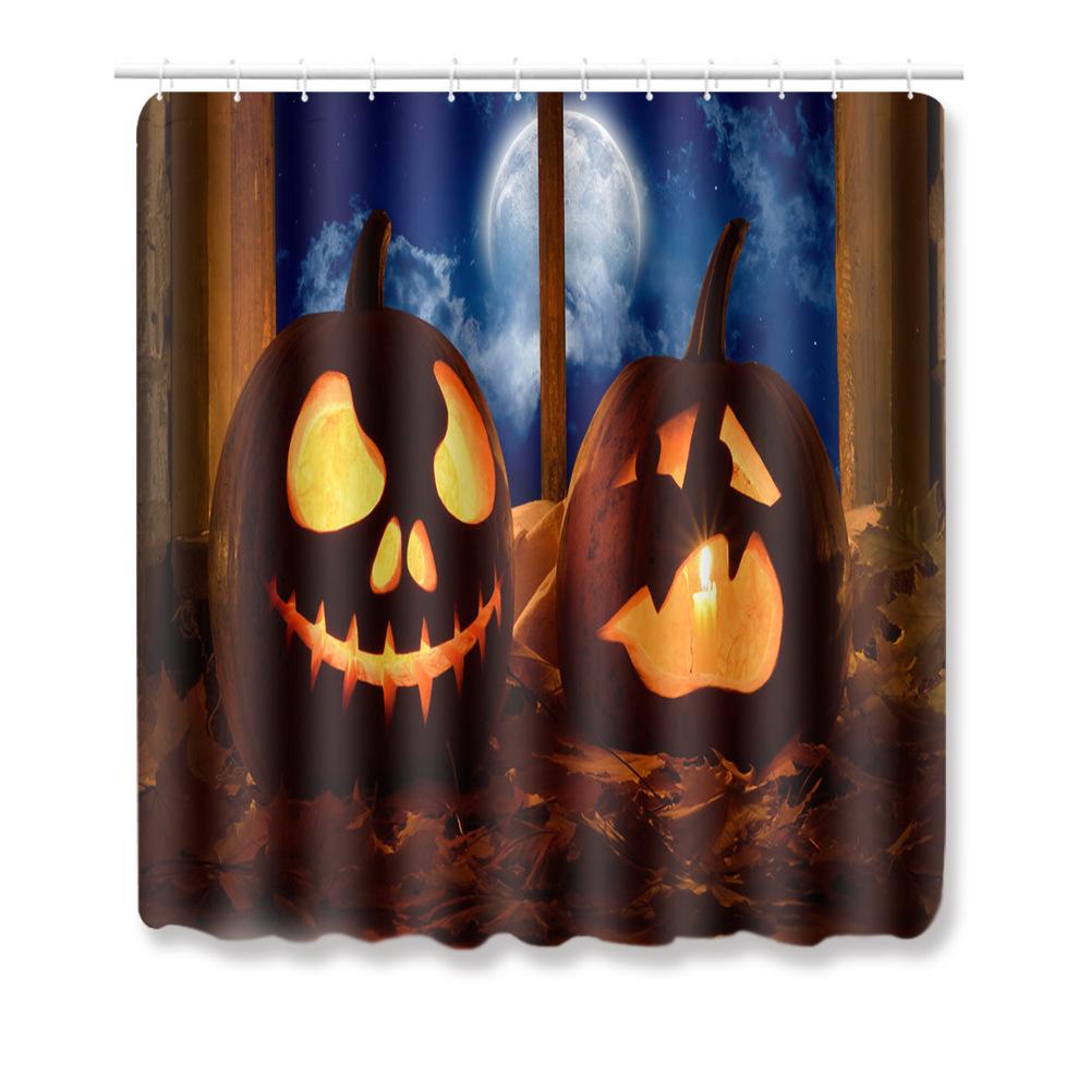 Halloween Shower Curtain Floor Mat Combination Four-Piece Set Bathroom Toilet Carpet Door Mat
