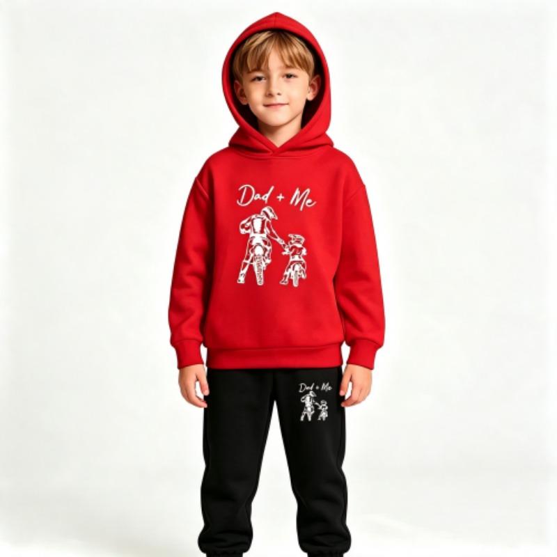 Fashion Motorcycle Rider Letters Dad and Me Print Kids Pullovers Pants 2-piece Set Street Casual Fashion Hoodies Vintage Boy's Girl Clothes