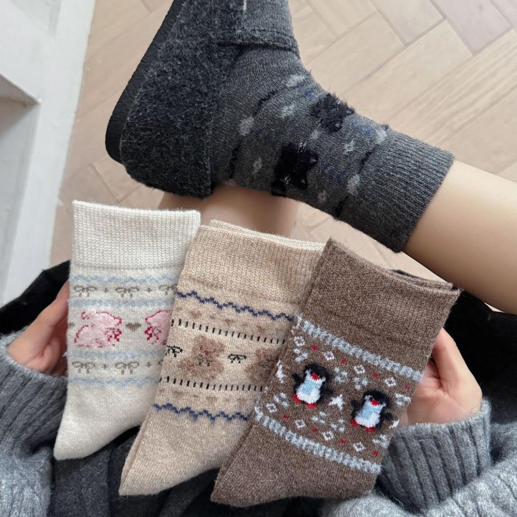 Tutu Bear Bear, Thickened Warm Cartoon Medium Tube Socks Wool Socks Stacking Socks Children