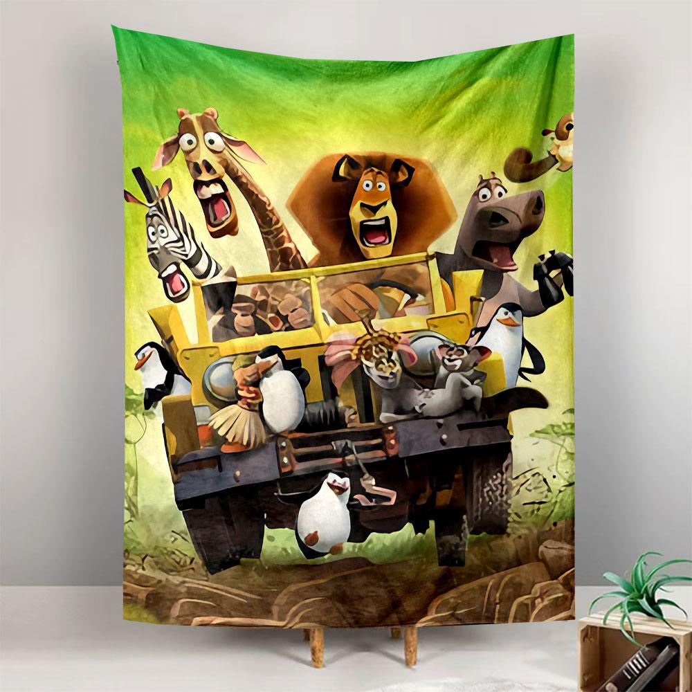 Madagascar Safari Truck Poster Tapestry Wall Hanging, Alex Marty Zoo Animals Art, Funny Wall Decor for Bedroom Living Room Kids Room