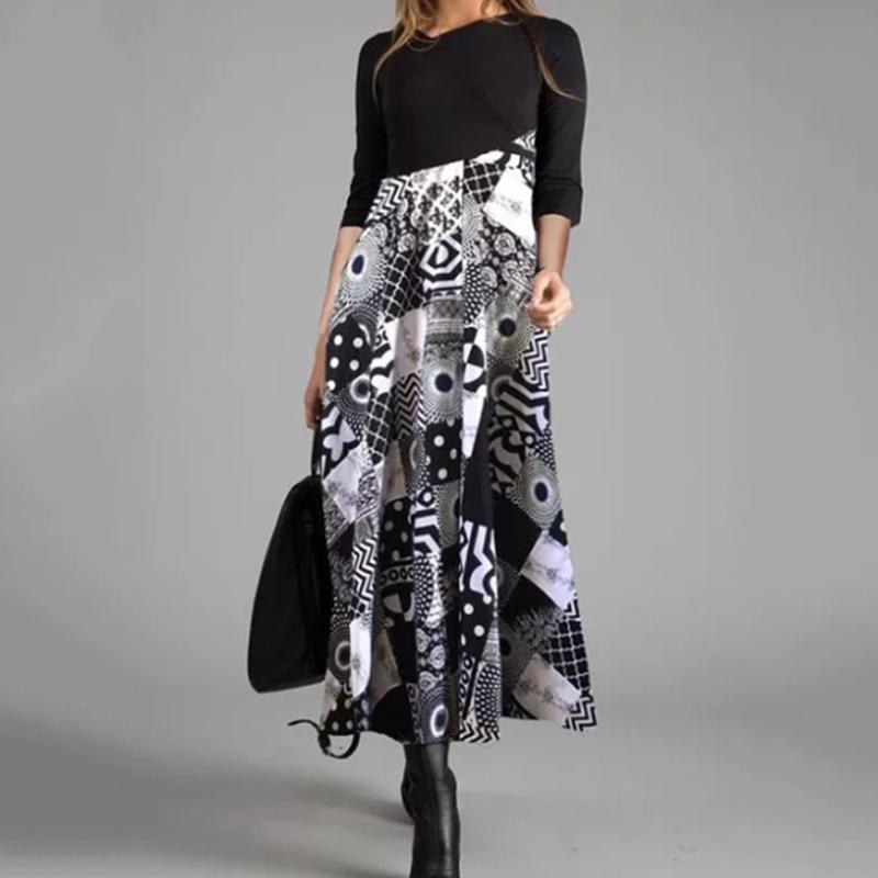 Женское модное повседневное платье с длинным рукавом и принтом больших размеров, вечерние длинные платья для дам