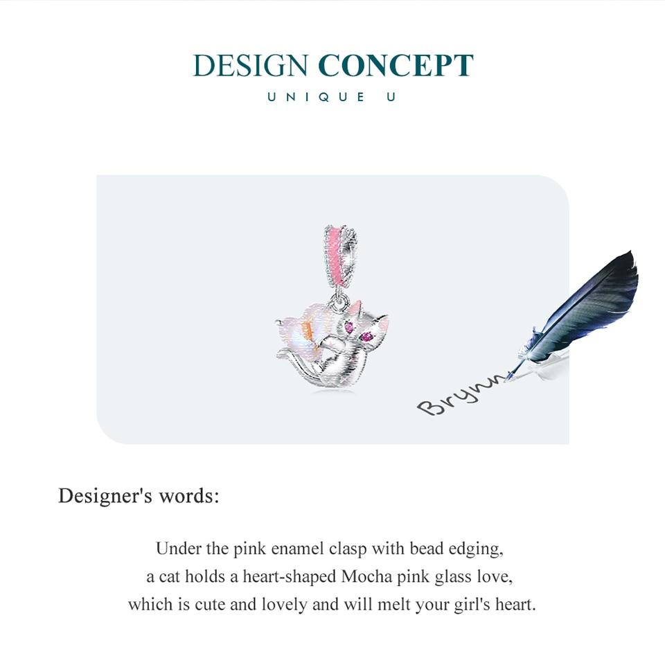 BAMOER Стерлингового Серебра 925 пробы кошка подвеска из бисера сердце подвески для женщин оригинальный браслет ожерелье ювелирные изделия