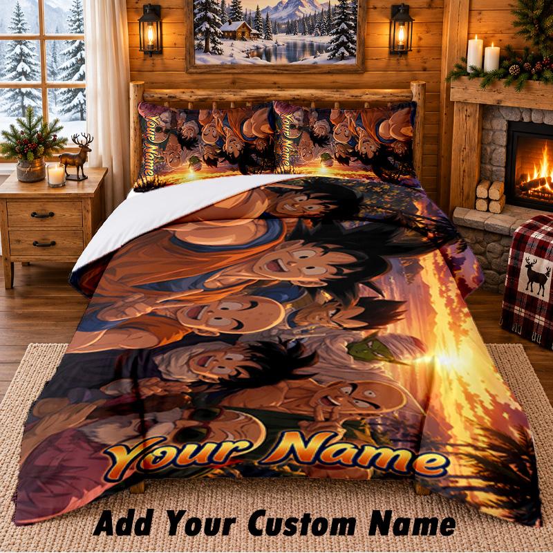 Dragon Ball Custom Name 3Pcs Bedding Set 1 Bed Sheet 2 Pillowcases Bedroom Home Decor