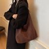 Women Suede Shoulder Bag Retro Single Shoulder Bag Large Capacity Simple Tote Handbag Solid Color Hasp Closure Top Handle Bag