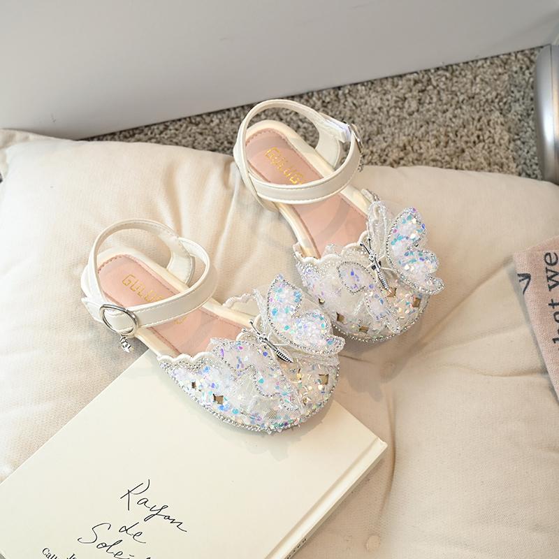 Children Princess Sandals for Girls Summer New Fashion Rhinestone Glitter Cute Sweet Butterfly Korean Beach Shoes for Party