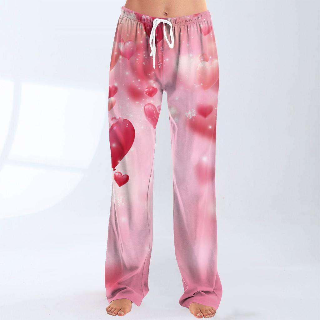 Women's Fashionable Loose Casual Trousers With Valentine's Day Heart Print