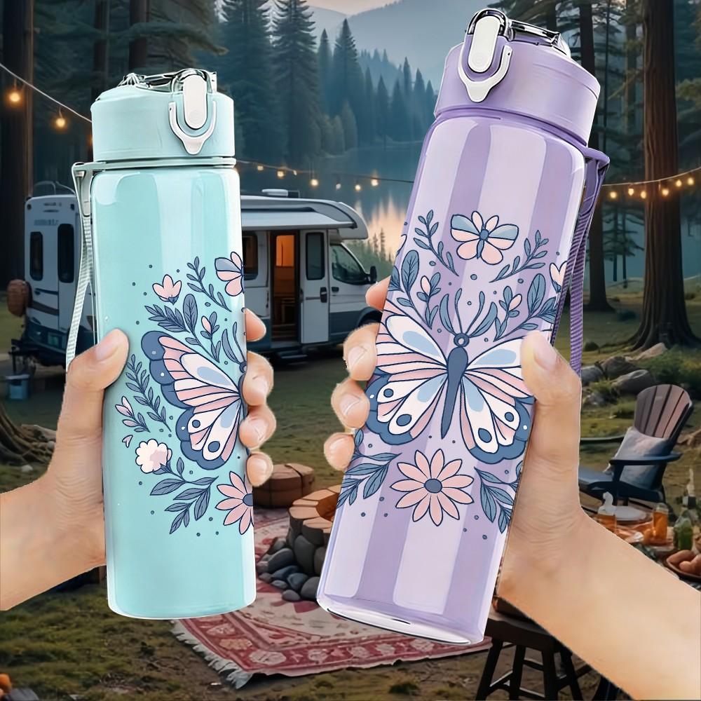 1PC Mandala Flower Pattern 750ml Color Plastic Sports Water Bottle Leakproof Flip Straw Lid Suitable for Sports Office Home Use