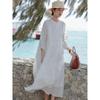 Ramie White Dress Elegant Femme Spring Summer Double Layered Mid Length Dress For Women Y2K