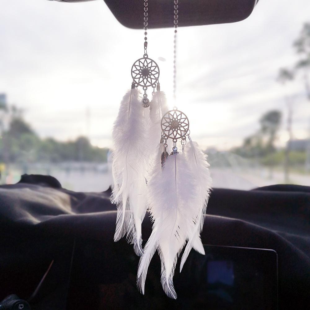 Dream Catcher Car Pendant for Girls Feather Mirror Hanging Pendant Home Decor Lucky Car Ornament Girls Car Interior Accessories