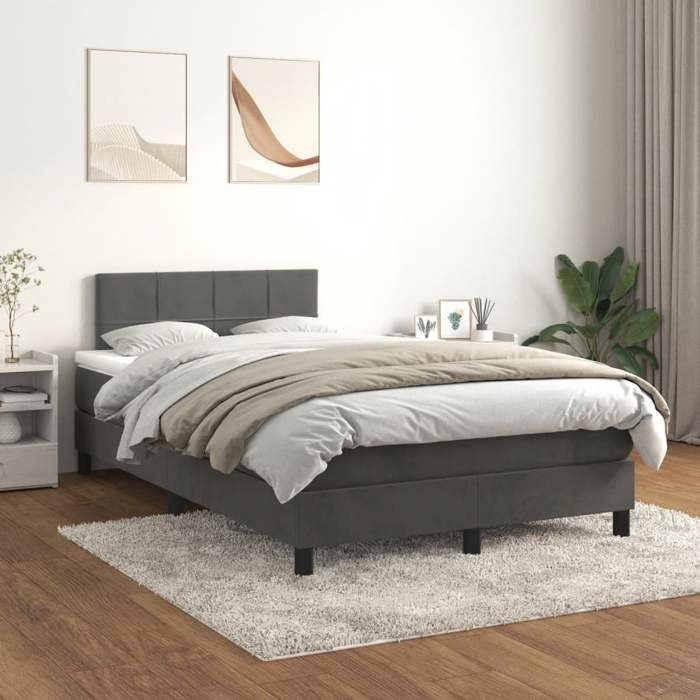 Maison Exclusive - Sommier à lattes de lit et matelas gris foncé 120x190cm velours