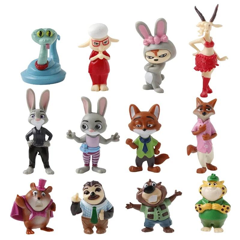 New 12Pcs/Set  Zootopia Cartoon Anime Figure Zootropolis Utopia Action Figure Toys Kids Room Ornaments Cake Topper