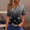 Women's T Shirt Tee Print Button Short Sleeve Daily Weekend Fashion Basic V- Neck Regular Top