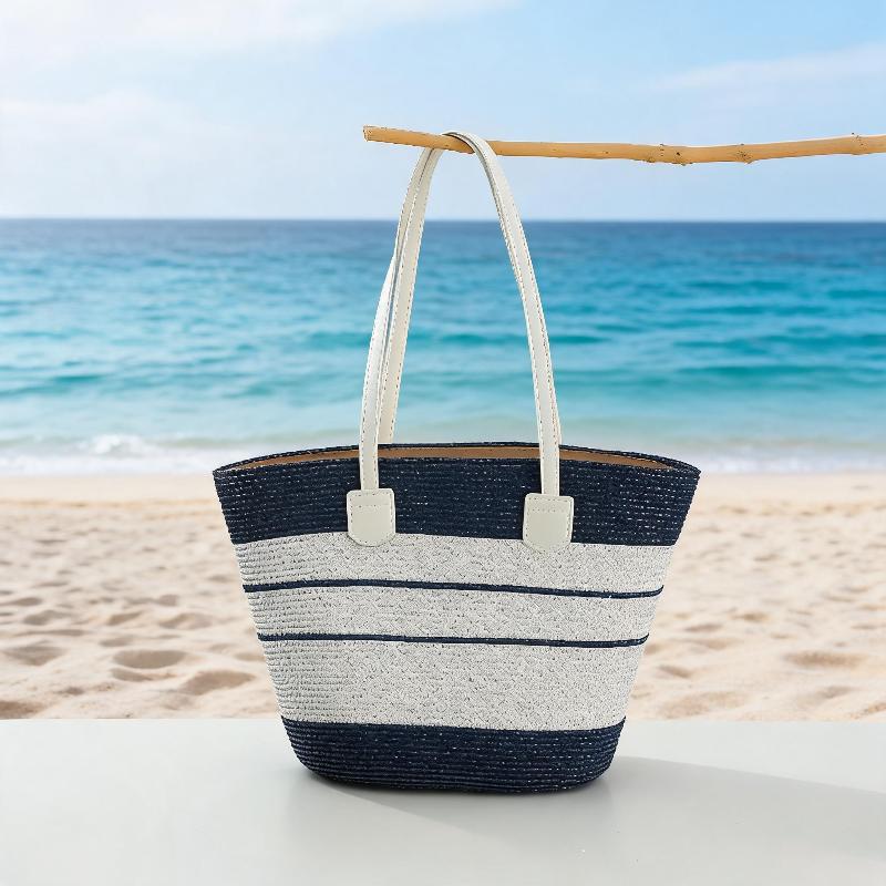 Straw Hat Tote Bag Set Adjustable Wide Brim Sun Hat Sturdy Woven Handbag 2Pcs for Women Outdoor Summer Activities