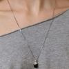 (925 Silver) Mushroom Stone Pendant Long Necklace NZ2513 Onyx