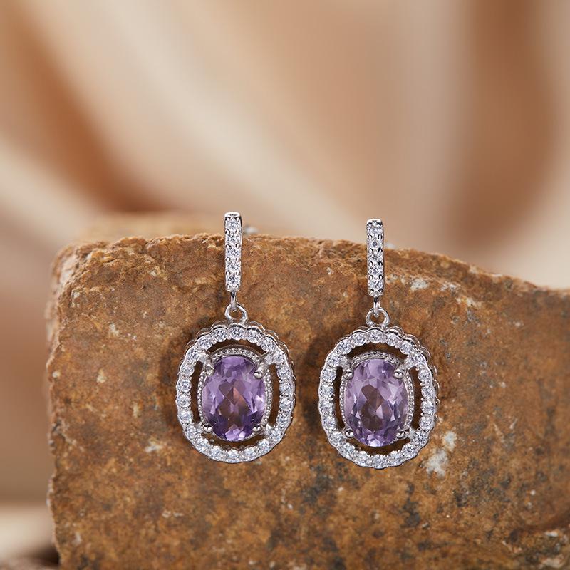 Серьги-гвоздики из стерлингового серебра S925 с 18-каратным золотом, натурального цвета, с аметистом, легкая роскошь, высококачественные серьги, не выцветающие, энергетические украшения