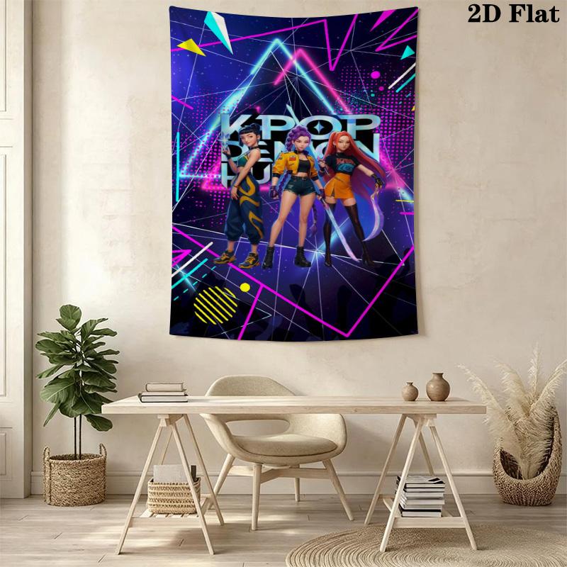 Kpop Demon Hunters Magical Adventure Tapestry Background Cloth Wallmounted Wall Decoration Background Cloth Soft